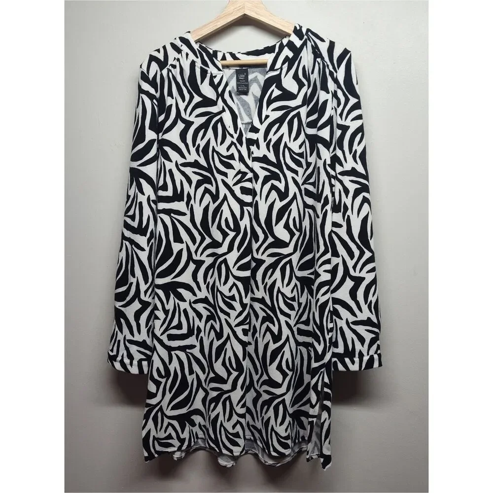 Lildy Tunic Dress Women Size L/XL White Black 3/5 Sleeve Knit Long Sleeve Casual - Picture 1 of 6
